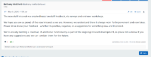 screenshot of staff noticeboard post